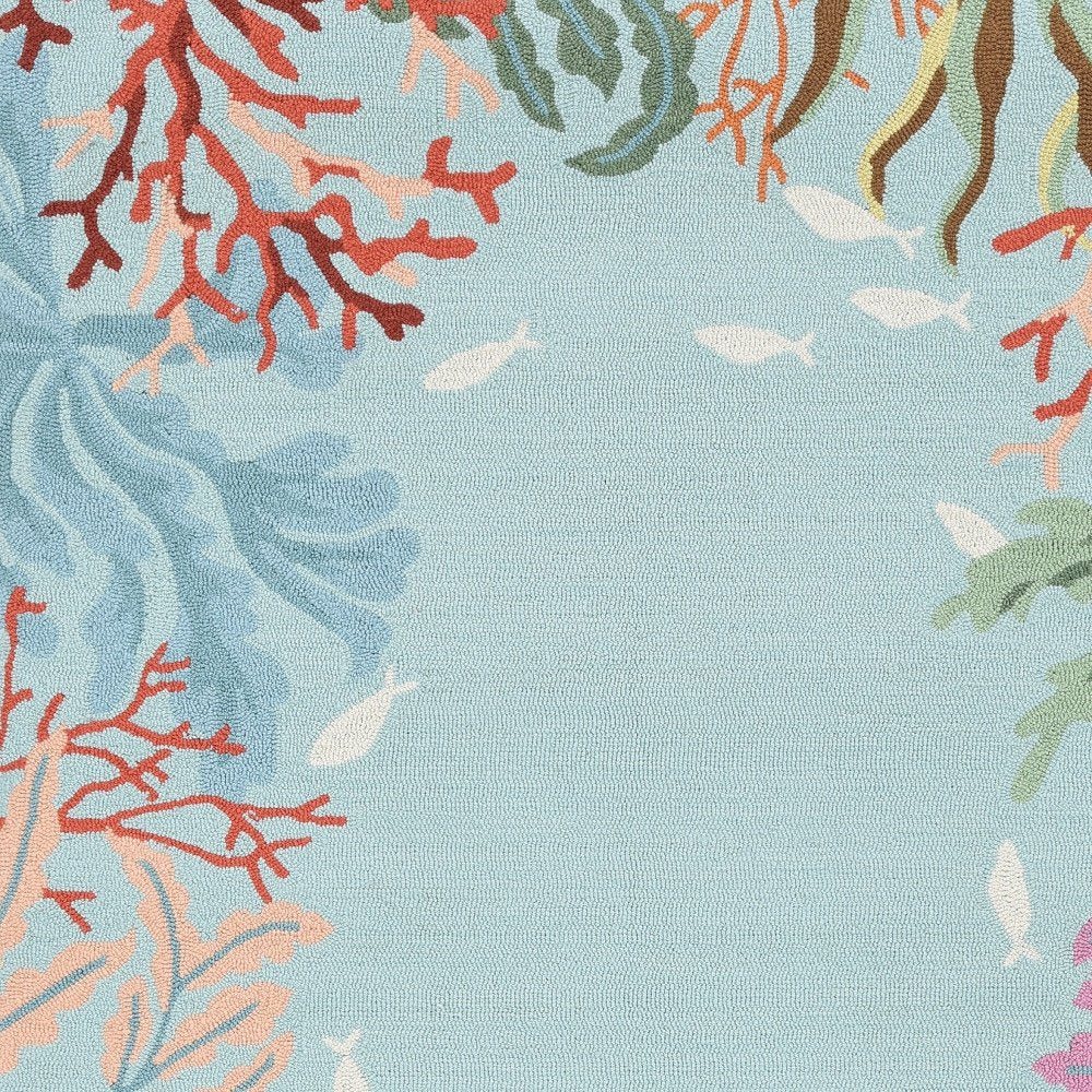2' X 4' Blue Red And Pink Fish and Coral Hand Tufted Area Rug