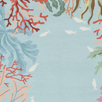 2' X 4' Blue Red And Pink Fish and Coral Hand Tufted Area Rug