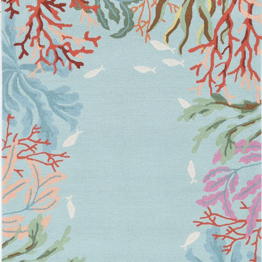 2' X 4' Blue Red And Pink Fish and Coral Hand Tufted Area Rug
