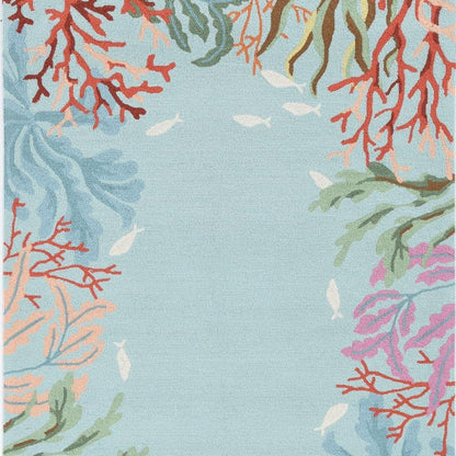 2' X 4' Blue Red And Pink Fish and Coral Hand Tufted Area Rug