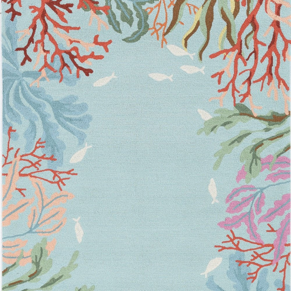 2' X 4' Blue Red And Pink Fish and Coral Hand Tufted Area Rug