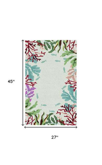 8' X 10' Ivory Red And Pink Fish and Coral Hand Hooked Area Rug
