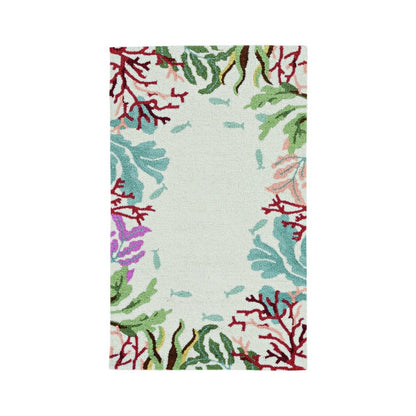 8' X 10' Ivory Red And Pink Fish and Coral Hand Hooked Area Rug