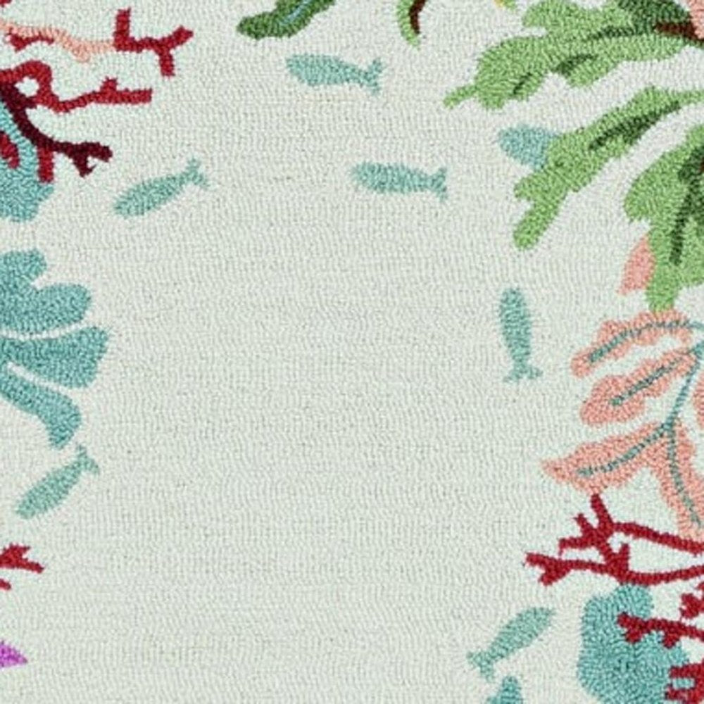 8' X 10' Ivory Red And Pink Fish and Coral Hand Hooked Area Rug