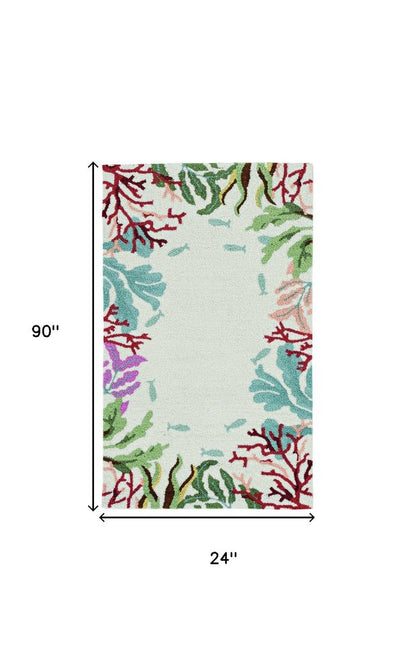 8' X 10' Ivory Red And Pink Fish and Coral Hand Hooked Area Rug