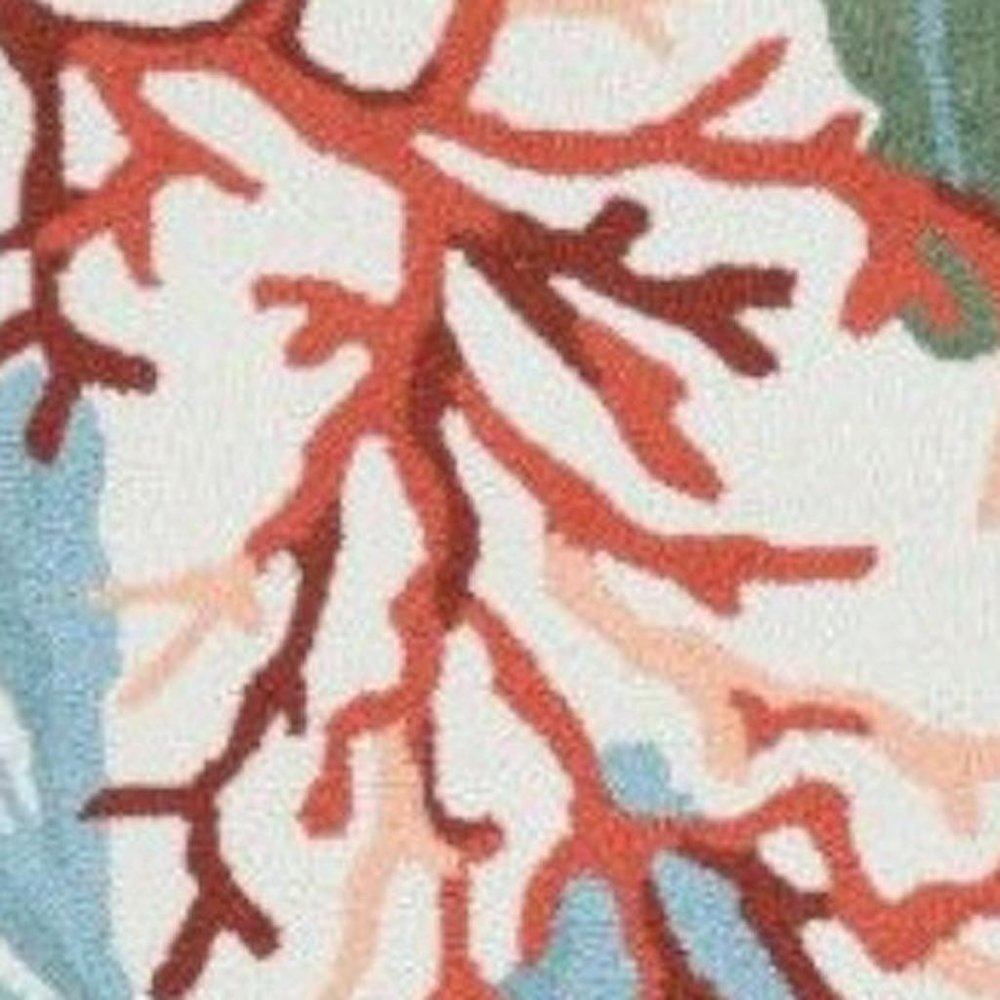 5' X 7' Ivory Red And Pink Fish and Coral Hand Tufted Area Rug