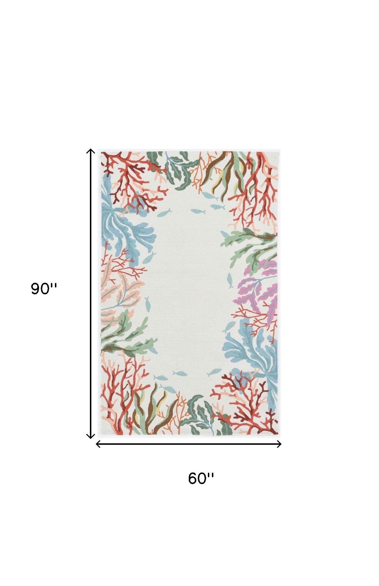 5' X 7' Ivory Red And Pink Fish and Coral Hand Tufted Area Rug