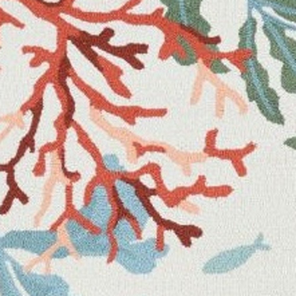 5' X 7' Ivory Red And Pink Fish and Coral Hand Tufted Area Rug
