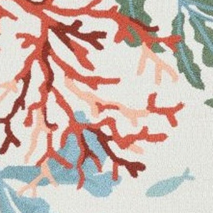 5' X 7' Ivory Red And Pink Fish and Coral Hand Tufted Area Rug