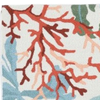 5' X 7' Ivory Red And Pink Fish and Coral Hand Tufted Area Rug