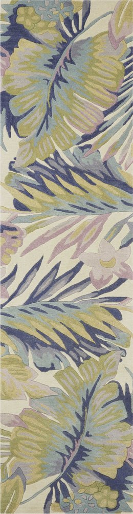 9' X 12' Green Pink And Purple Wool Tropical Botanical Hand Tufted Area Rug