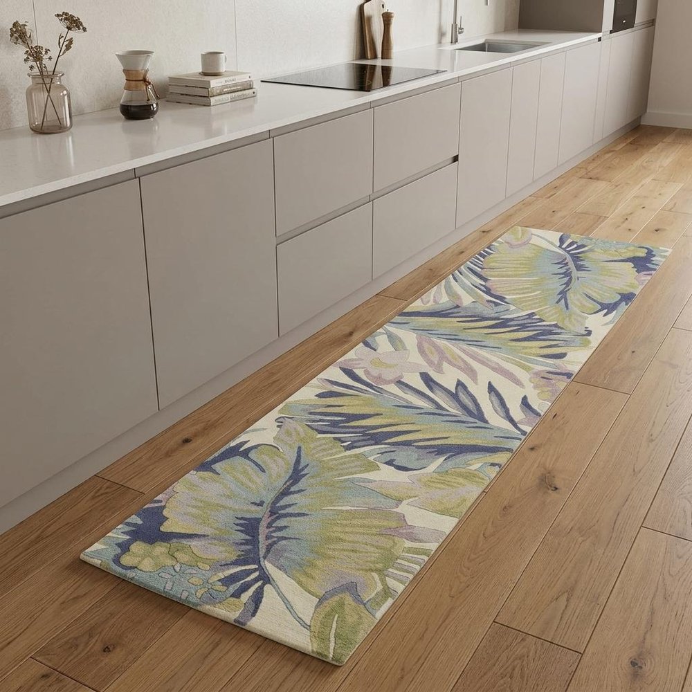 5' X 8' Green Pink And Purple Wool Tropical Botanical Hand Tufted Area Rug