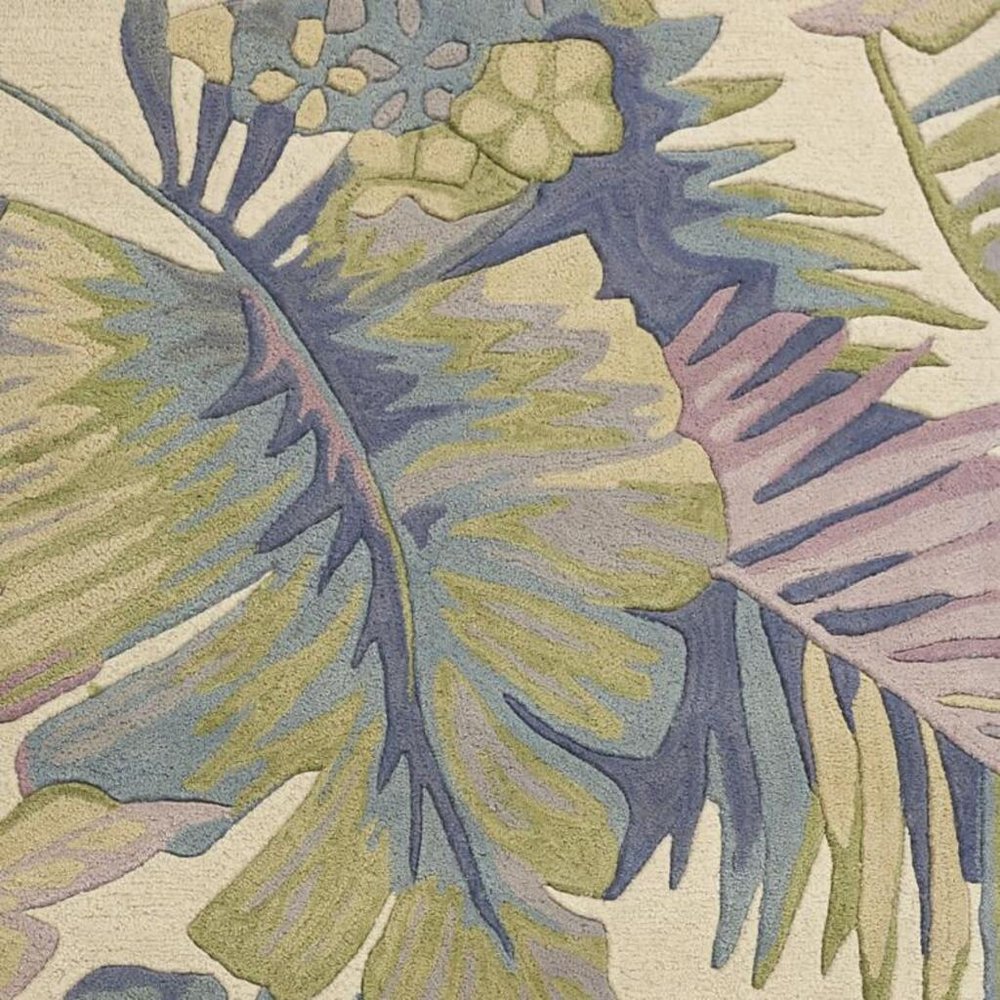 5' X 8' Green Pink And Purple Wool Tropical Botanical Hand Tufted Area Rug