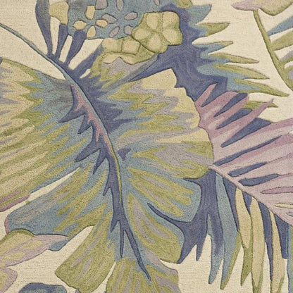 5' X 8' Green Pink And Purple Wool Tropical Botanical Hand Tufted Area Rug