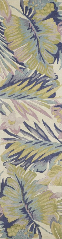 5' X 8' Green Pink And Purple Wool Tropical Botanical Hand Tufted Area Rug