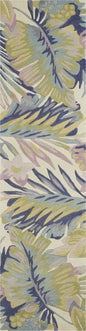 8' Green Pink And Purple Wool Tropical Botanical Hand Tufted Runner Rug