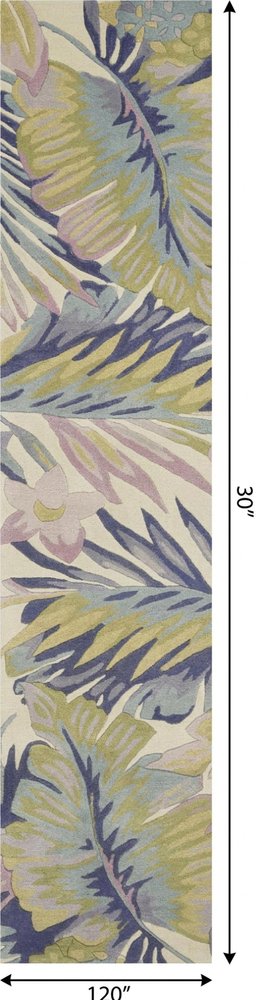 5' X 8' Green Pink And Purple Wool Tropical Botanical Hand Tufted Area Rug
