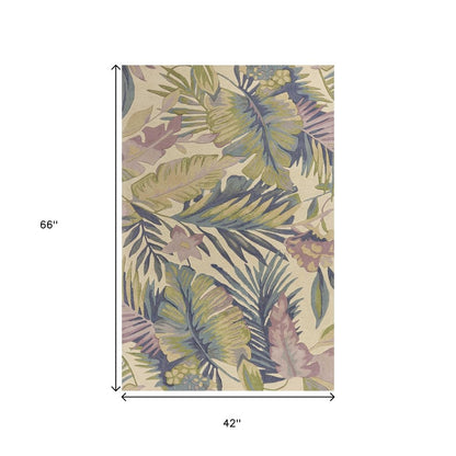 9' X 12' Green Pink And Purple Wool Tropical Botanical Hand Tufted Area Rug