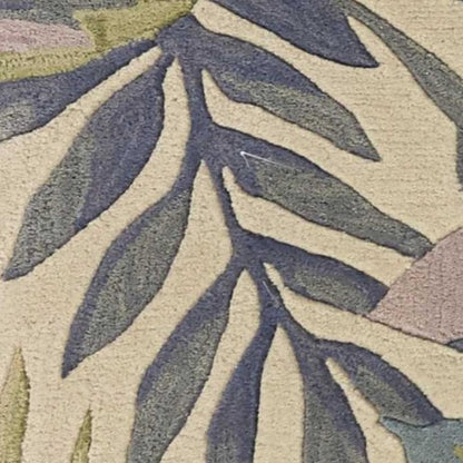 9' X 12' Green Pink And Purple Wool Tropical Botanical Hand Tufted Area Rug