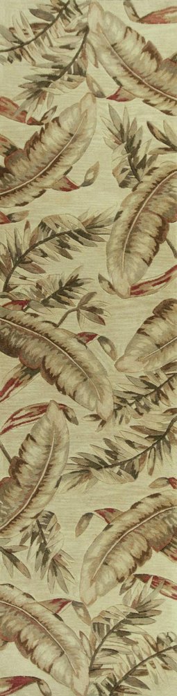 10' Brown Green And Red Wool Tropical Botanical Hand Tufted Runner Rug