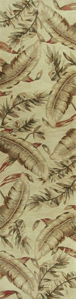 8' Brown Green And Red Wool Tropical Botanical Hand Tufted Round Rug
