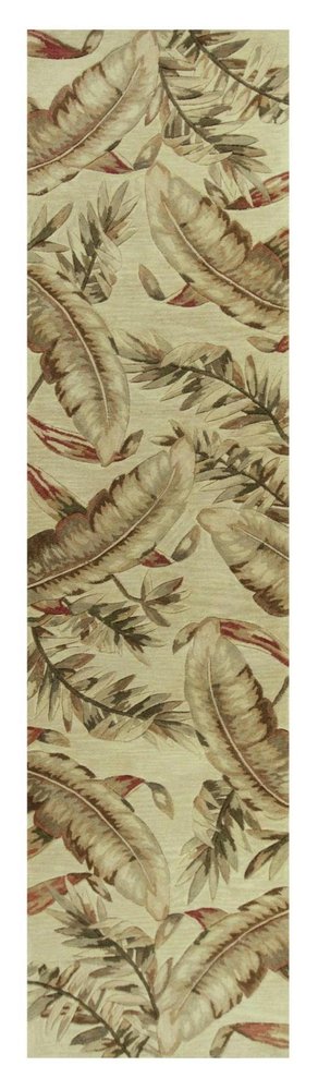 10' Brown Green And Red Wool Tropical Botanical Hand Tufted Runner Rug