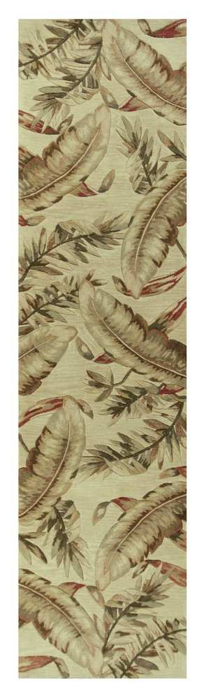 4' X 6' Brown Green And Red Wool Tropical Botanical Hand Tufted Area Rug