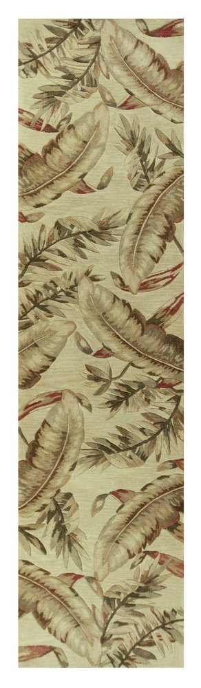 10' Brown Green And Red Wool Tropical Botanical Hand Tufted Runner Rug