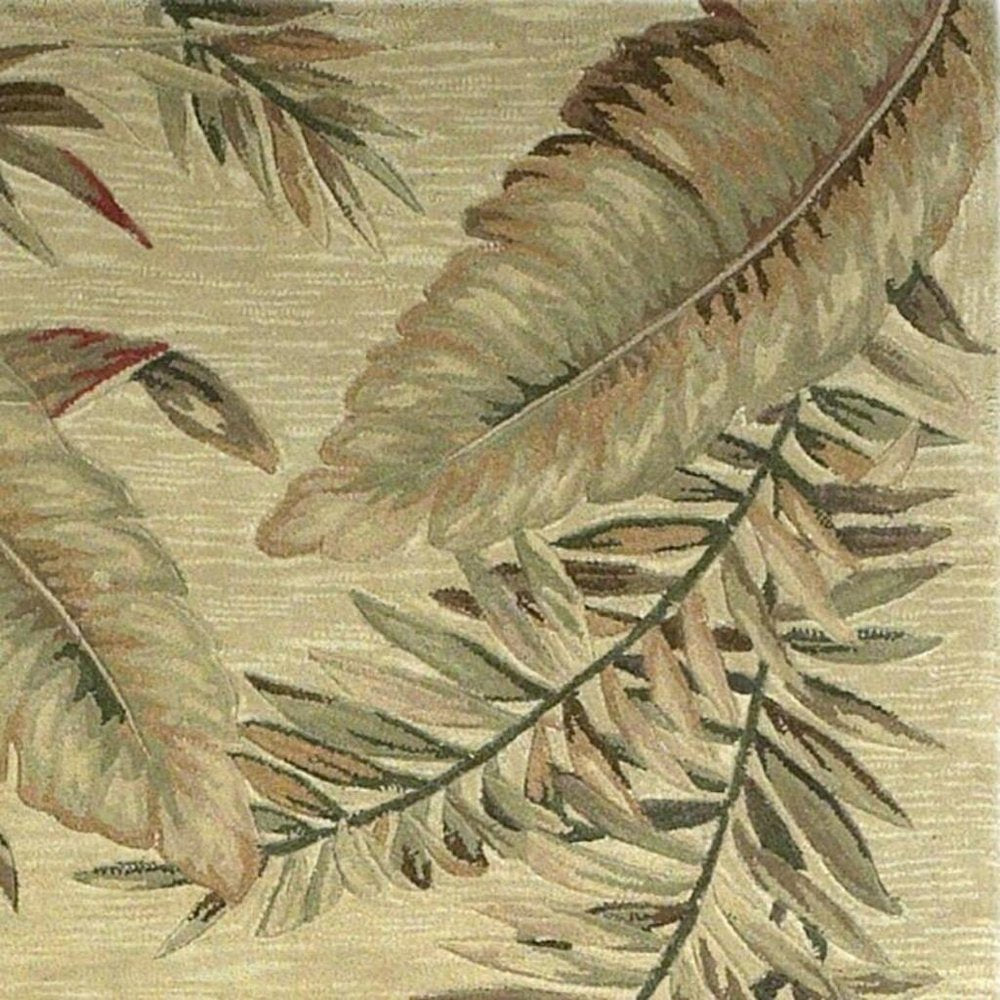 10' Brown Green And Red Wool Tropical Botanical Hand Tufted Runner Rug