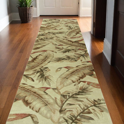 4' X 6' Brown Green And Red Wool Tropical Botanical Hand Tufted Area Rug
