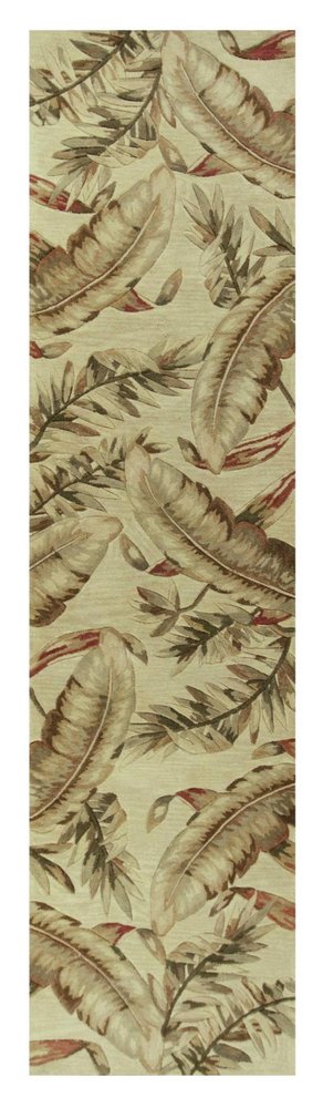 10' Brown Green And Red Wool Tropical Botanical Hand Tufted Runner Rug