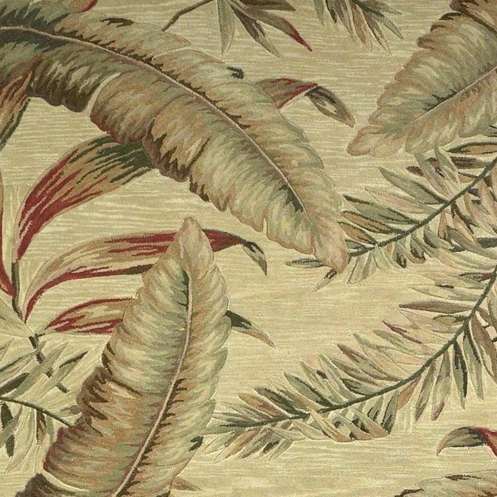 10' Brown Green And Red Wool Tropical Botanical Hand Tufted Runner Rug