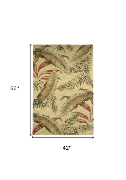 10' Brown Green And Red Wool Tropical Botanical Hand Tufted Runner Rug