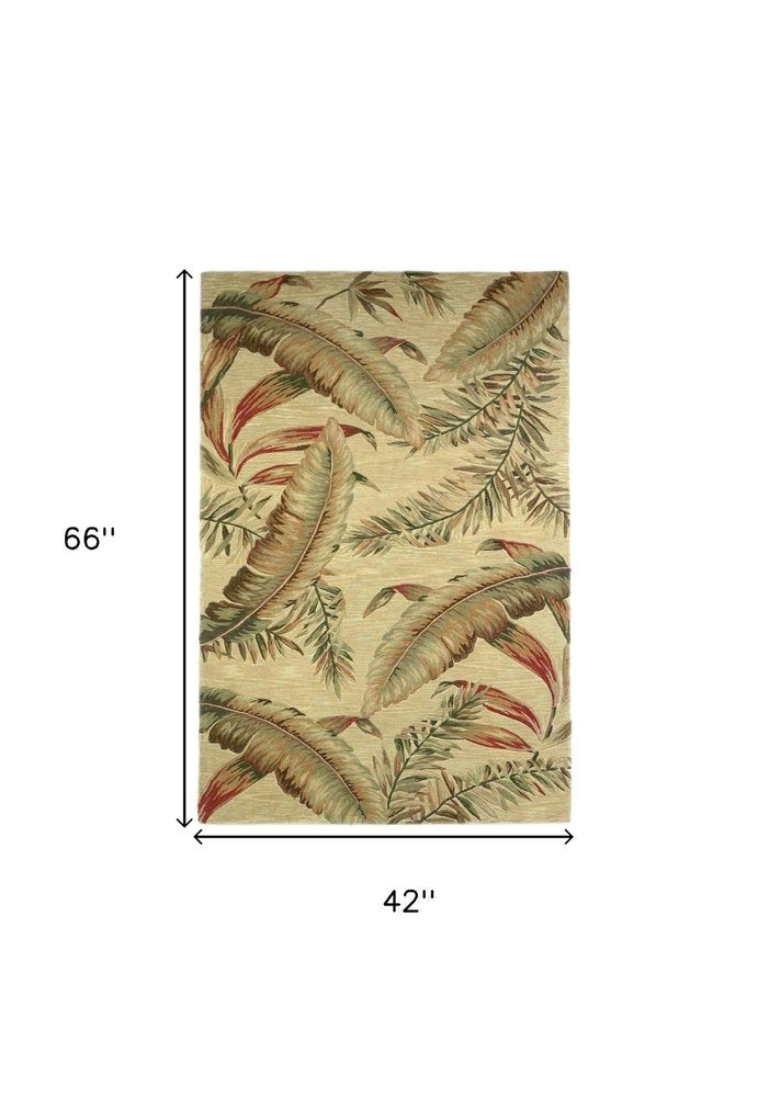 10' Brown Green And Red Wool Tropical Botanical Hand Tufted Runner Rug
