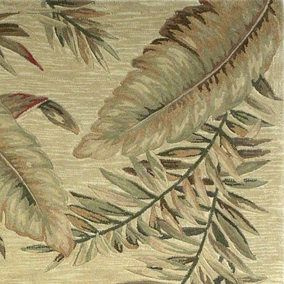 4' X 6' Brown Green And Red Wool Tropical Botanical Hand Tufted Area Rug
