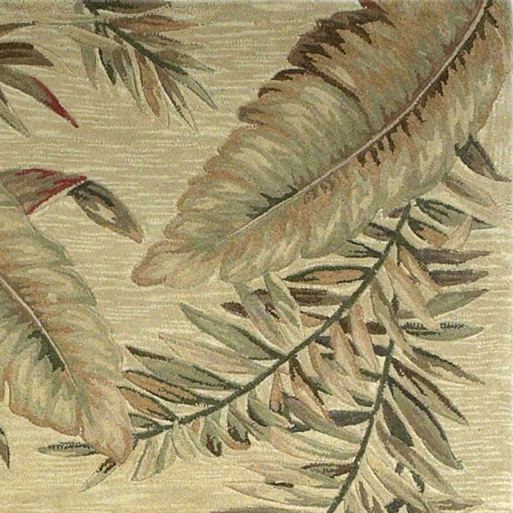 4' X 6' Brown Green And Red Wool Tropical Botanical Hand Tufted Area Rug
