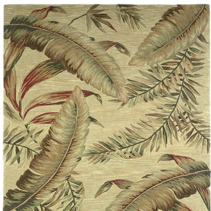 4' X 6' Brown Green And Red Wool Tropical Botanical Hand Tufted Area Rug