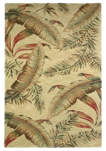 4' X 6' Brown Green And Red Wool Tropical Botanical Hand Tufted Area Rug