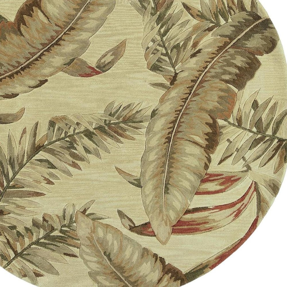 4' X 6' Brown Green And Red Wool Tropical Botanical Hand Tufted Area Rug