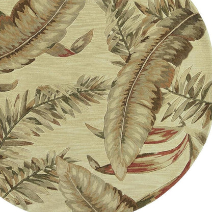 4' X 6' Brown Green And Red Wool Tropical Botanical Hand Tufted Area Rug