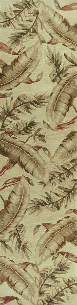 4' X 6' Brown Green And Red Wool Tropical Botanical Hand Tufted Area Rug