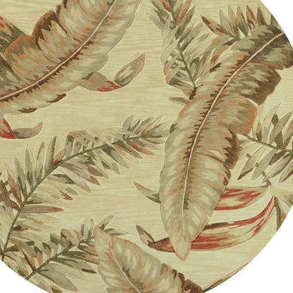 4' X 6' Brown Green And Red Wool Tropical Botanical Hand Tufted Area Rug