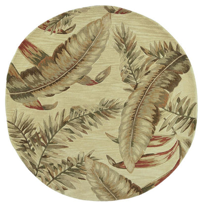 4' X 6' Brown Green And Red Wool Tropical Botanical Hand Tufted Area Rug