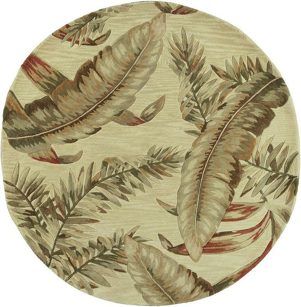 4' X 6' Brown Green And Red Wool Tropical Botanical Hand Tufted Area Rug