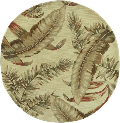 4' X 6' Brown Green And Red Wool Tropical Botanical Hand Tufted Area Rug