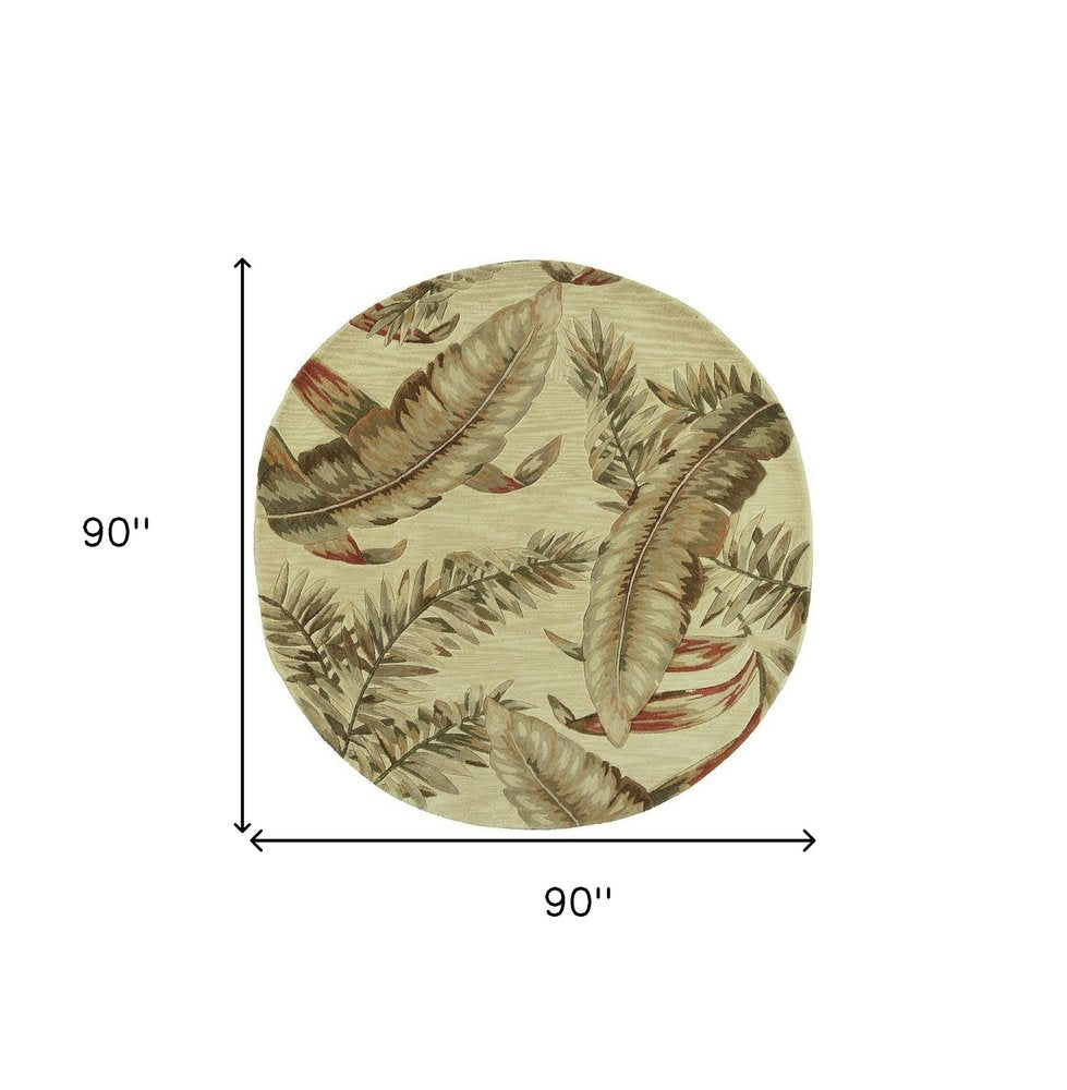 4' X 6' Brown Green And Red Wool Tropical Botanical Hand Tufted Area Rug