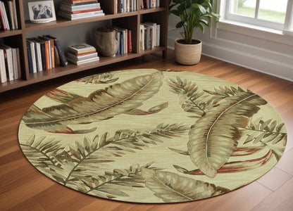 4' X 6' Brown Green And Red Wool Tropical Botanical Hand Tufted Area Rug