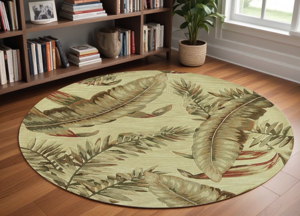 4' X 6' Brown Green And Red Wool Tropical Botanical Hand Tufted Area Rug