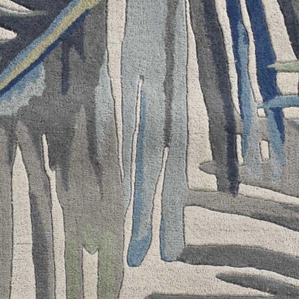 4' X 6' Ivory Blue And Green Wool Tropical Botanical Hand Tufted Area Rug