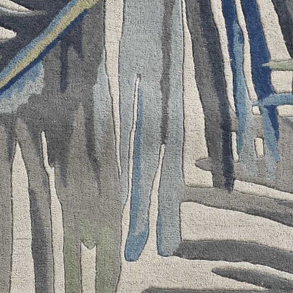 4' X 6' Ivory Blue And Green Wool Tropical Botanical Hand Tufted Area Rug